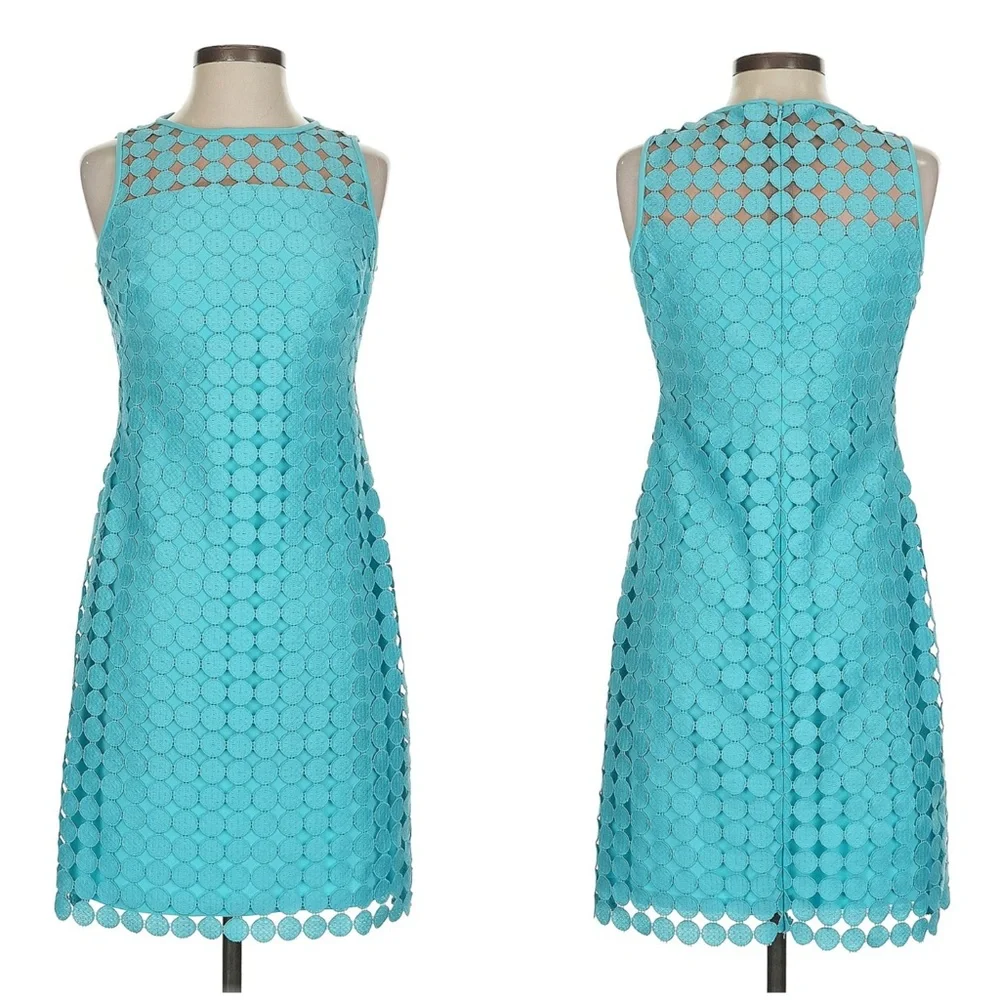 Lauren Ralph Lauren Eyelet Media Dot Lace Sheath Dress in Aqua Blue - Picture 2 of 10